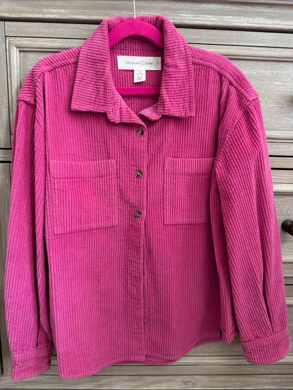 Treasure & Bond Fuchsia Corduroy Shacket with Patch Pockets